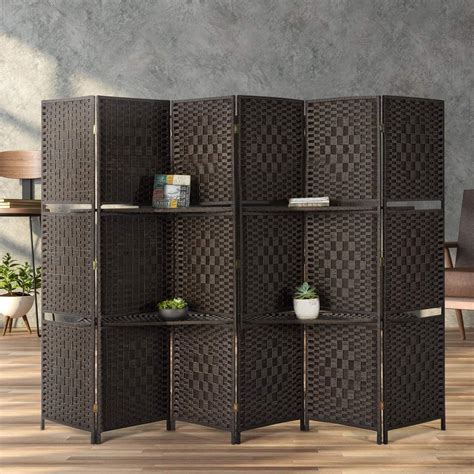 Room partitions amazon - Room Divider,4 Panels 6FT Folding Privacy Screen Room Divider Wall Wood Mesh Hand-Woven Design Freestanding Partition Portable Wall for Home Office Bedroom (Black) …
